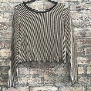 Anthropologie caution to the wind adorable black/white striped crop/ruffle edges